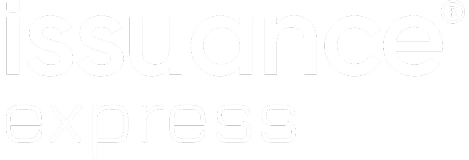Logo of "Issuance Express" with the word 'issuance' in bold lowercase letters and a registered trademark symbol, and 'express' in smaller text below.
